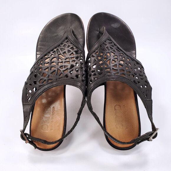 GMD Buckle Strap Leather Casual Sandals Womens Size 9.5 40 Black Beige - Picture 4 of 9